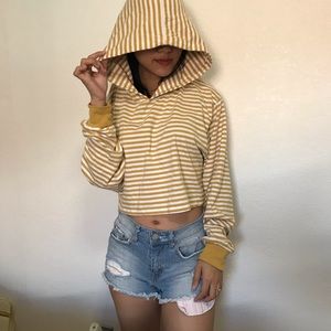 Brandy Melville yellow white stripe crop hoodie